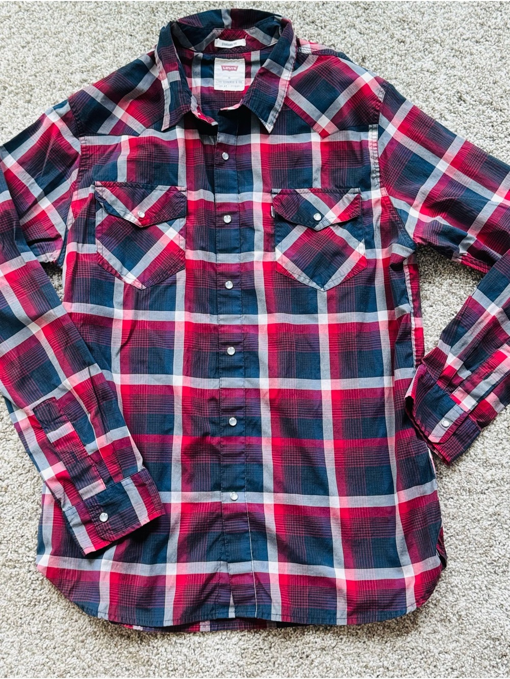 Levi's Men's Red, Navy & White Plaid Button-Down Shirt